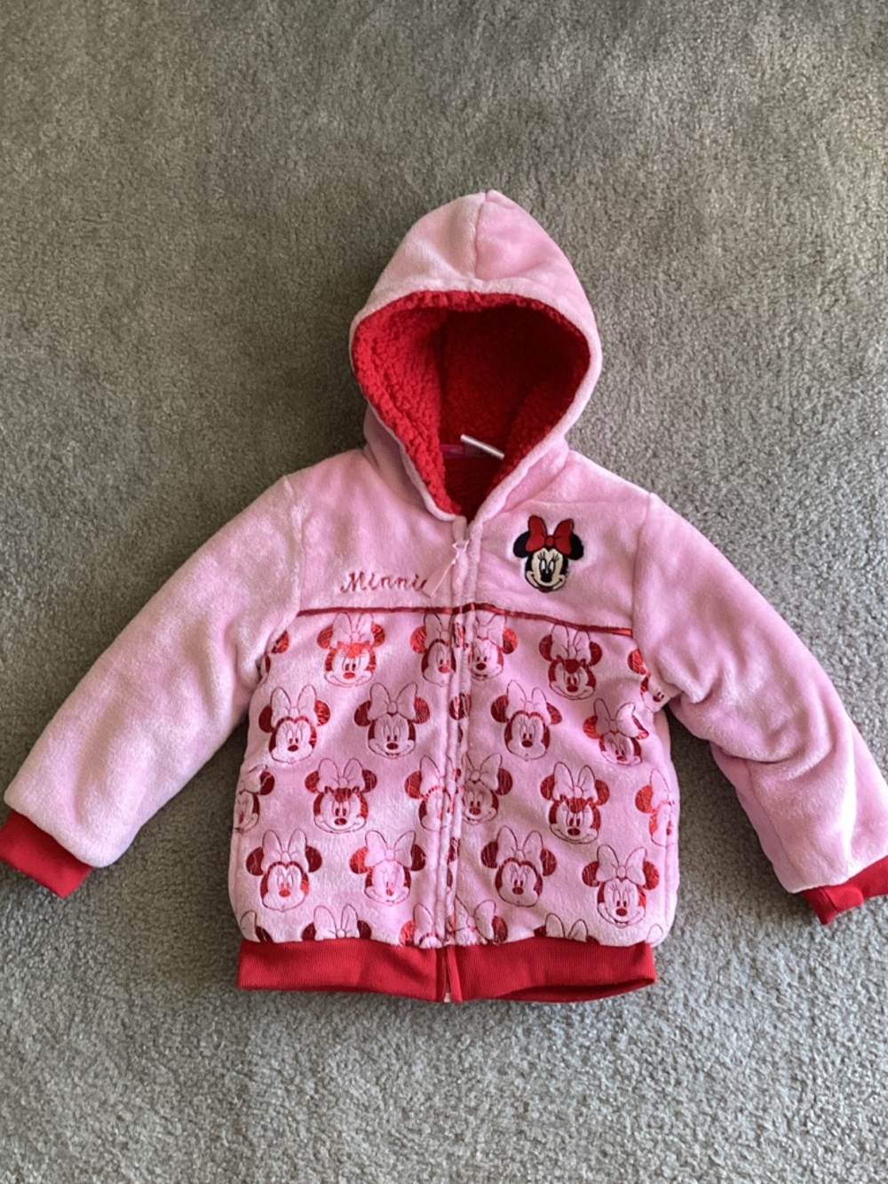 Disney Pink and Red Minnie Mouse Hooded Jacket, Size 6
